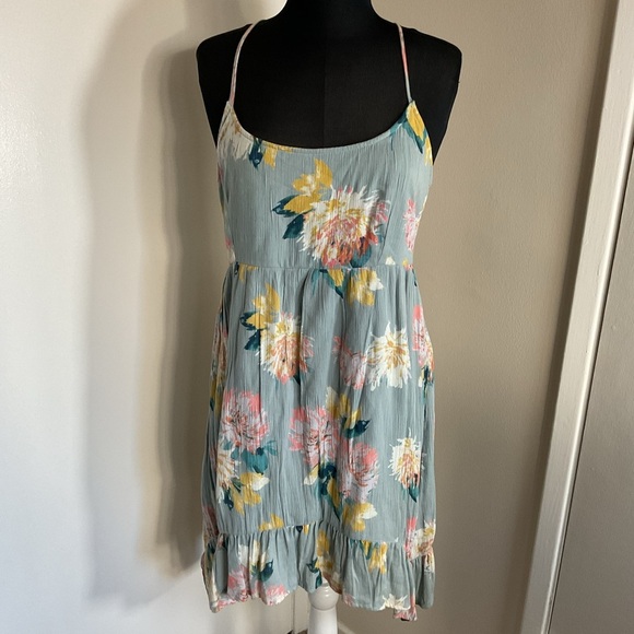 O'Neill Jasmine Powder Blue Floral Beach Mini Dress L Large Strappy Lined Rare - Picture 4 of 11